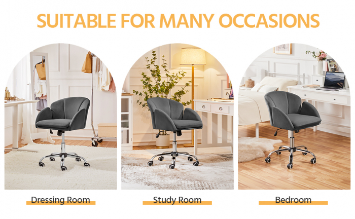 Scaun de birou catifea , reglabil , captuseala din spuma ,  60x61x82 cm , gri [10]