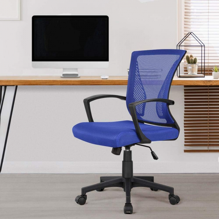 Scaun de birou ergonomic , pivotant, reglabil, cu scaun si suport pentru spate extra mare, pana la 136 kg , plasa ,albastru [4]