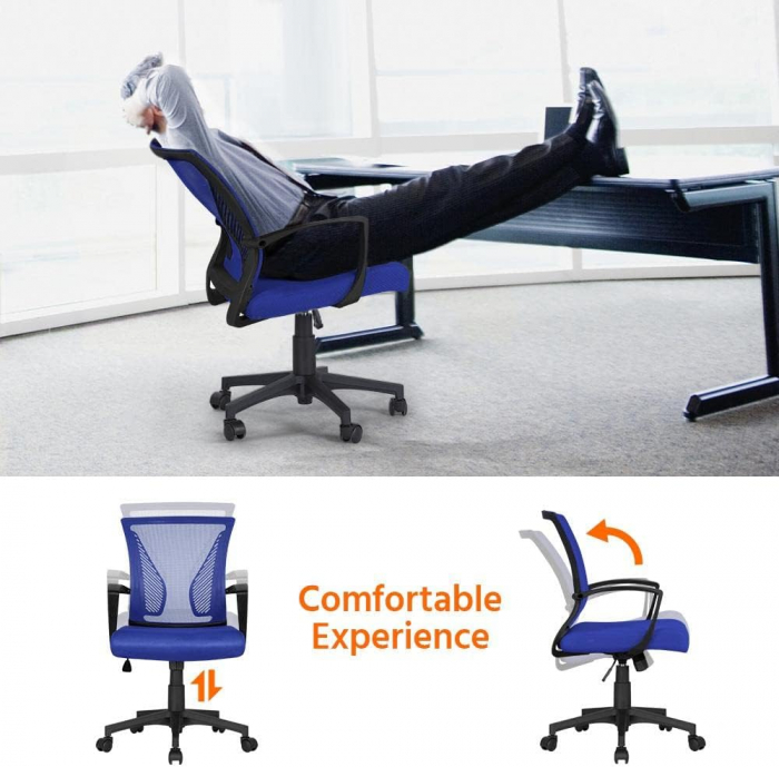 Scaun de birou ergonomic , pivotant, reglabil, cu scaun si suport pentru spate extra mare, pana la 136 kg , plasa ,albastru [2]