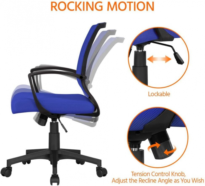 Scaun de birou ergonomic , pivotant, reglabil, cu scaun si suport pentru spate extra mare, pana la 136 kg , plasa ,albastru [3]