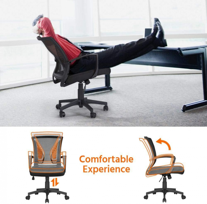Scaun de birou ergonomic , pivotant, reglabil, cu scaun si suport pentru spate extra mare, pana la 136 kg  , plasa ,negru [9]