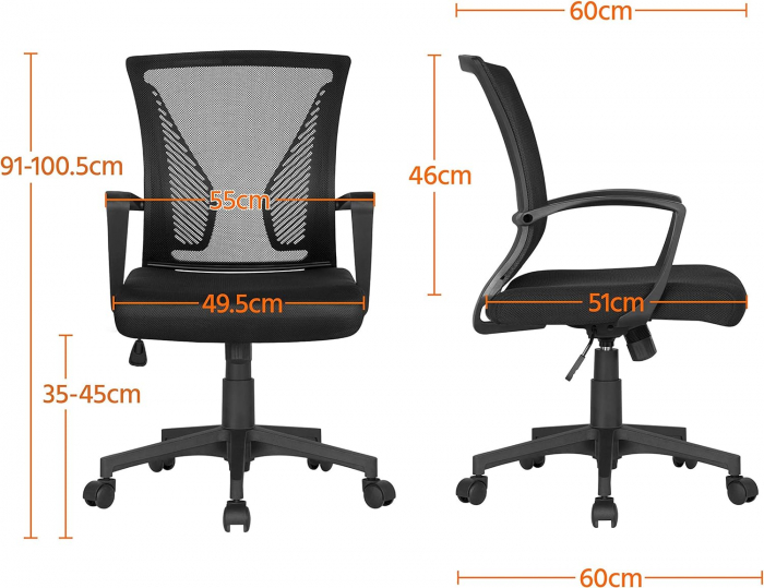 Scaun de birou ergonomic , pivotant, reglabil, cu scaun si suport pentru spate extra mare, pana la 136 kg  , plasa ,negru [6]