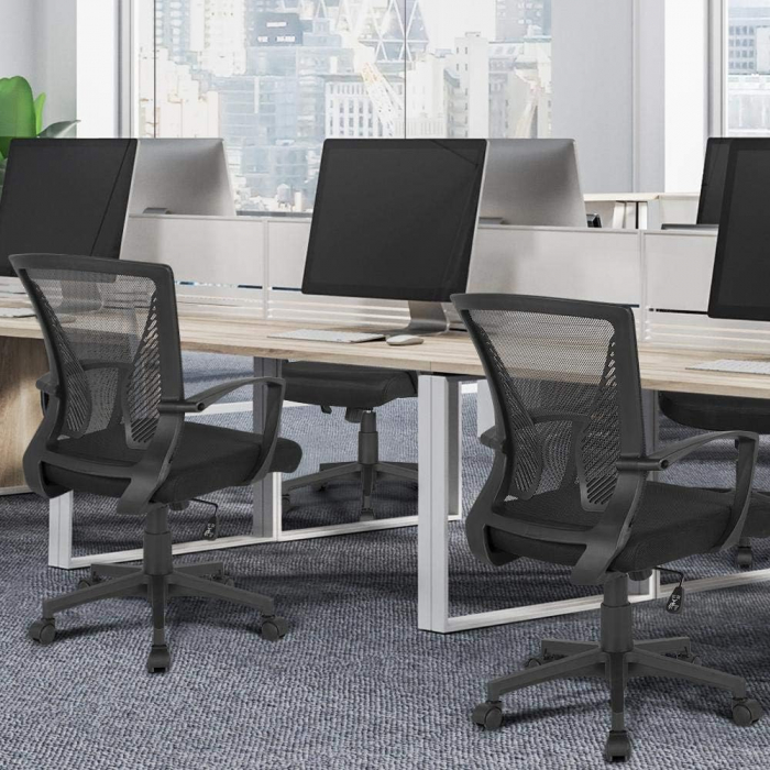 Scaun de birou ergonomic , pivotant, reglabil, cu scaun si suport pentru spate extra mare, pana la 136 kg  , plasa ,negru [2]