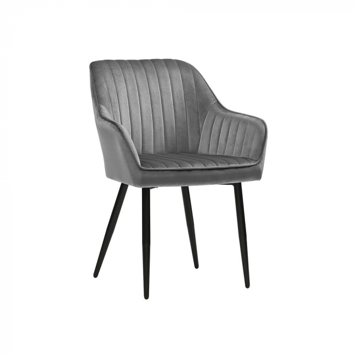 Scaun de dinning tapitat cu catifea , sezut din spuma , picioare metalice , cu cotiere , 62,5 x 60 x 85 cm , negru [5]