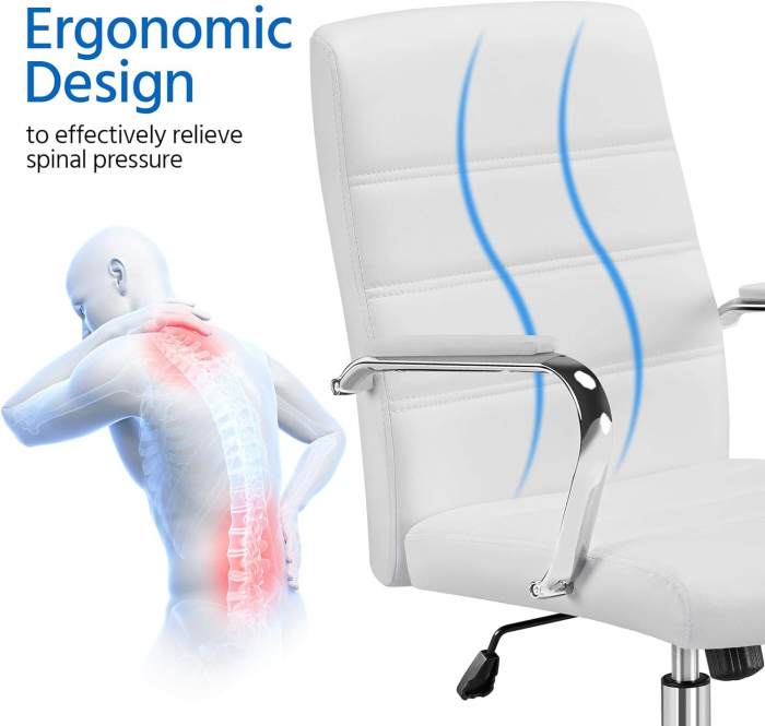 Scaun ergonomic pentru birou cu inaltime reglabila din  piele ecologica , cu functie de inclinare , 61,5 x 60 x (93-103) cm , alb [5]
