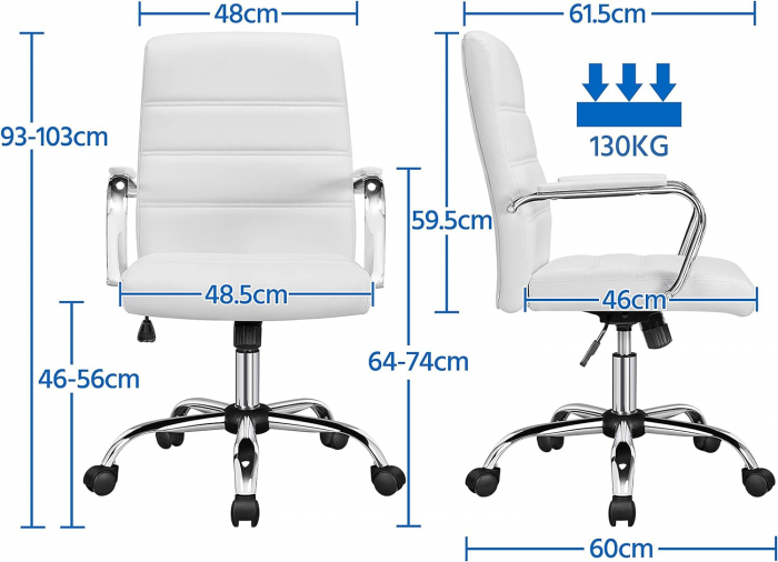 Scaun ergonomic pentru birou cu inaltime reglabila din  piele ecologica , cu functie de inclinare , 61,5 x 60 x (93-103) cm , alb [7]