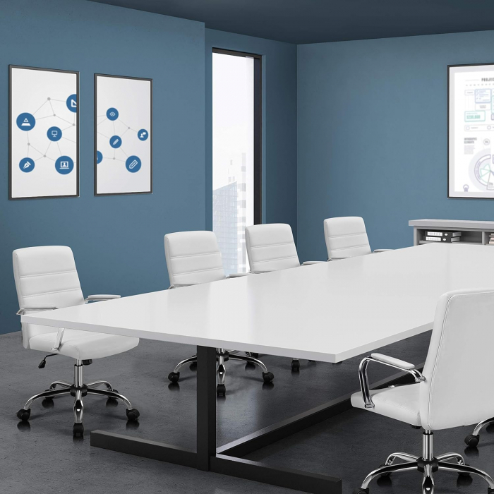 Scaun ergonomic pentru birou cu inaltime reglabila din  piele ecologica , cu functie de inclinare , 61,5 x 60 x (93-103) cm , alb [2]