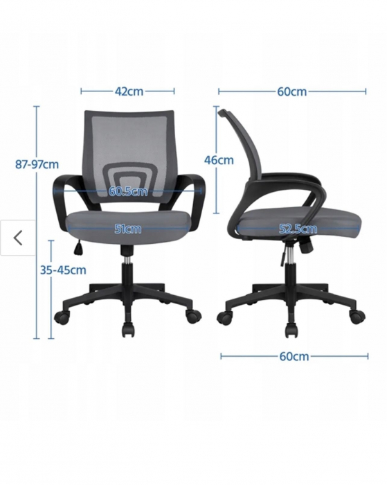Scaun ergonomic pentru birou cu suport lombar si pentru brate , sustine pana la 136 kg , gri [5]
