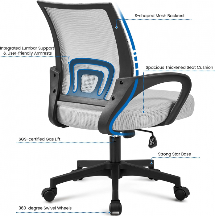 Scaun ergonomic pentru birou cu suport lombar si pentru brate , sustine pana la 136 kg , gri [7]