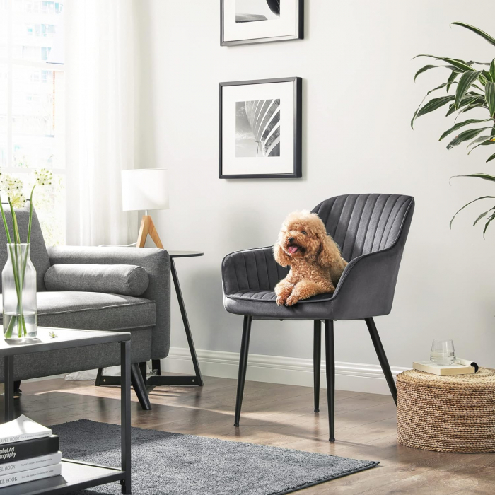 Scaun tapitat cu catifea , cu picioare metalice si cotiere , sustine pana la 125 kg , 62,5 x 60 x 58 cm , negru [4]