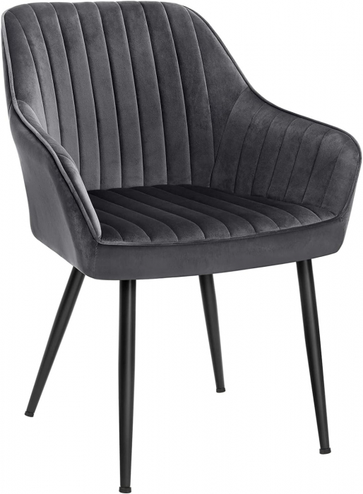 Scaun tapitat cu catifea , cu picioare metalice si cotiere , sustine pana la 125 kg , 62,5 x 60 x 58 cm , negru [2]