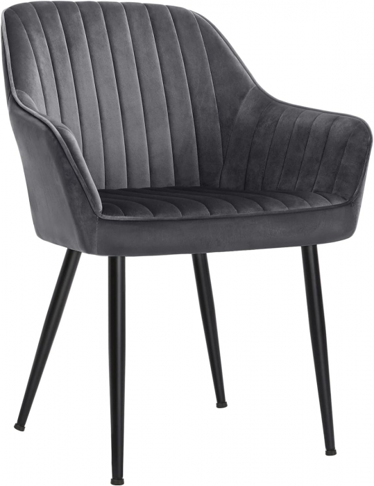Scaun tapitat cu catifea , cu picioare metalice si cotiere , sustine pana la 125 kg , 62,5 x 60 x 58 cm , negru [6]