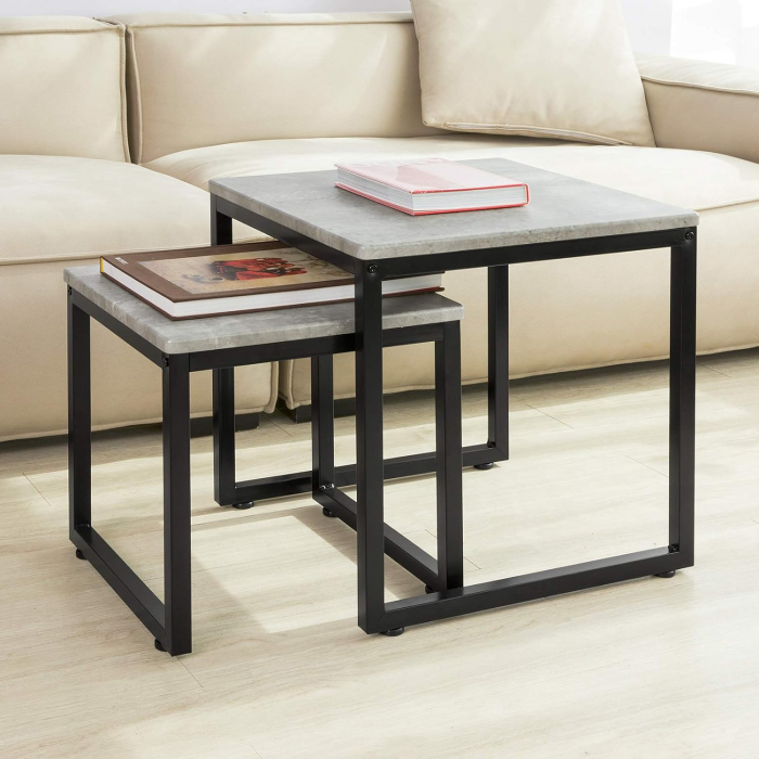 Set 2 mese de cafea , cadru metalic , blat MDF , 50 x 50 x 50 cm , negru/gri [7]