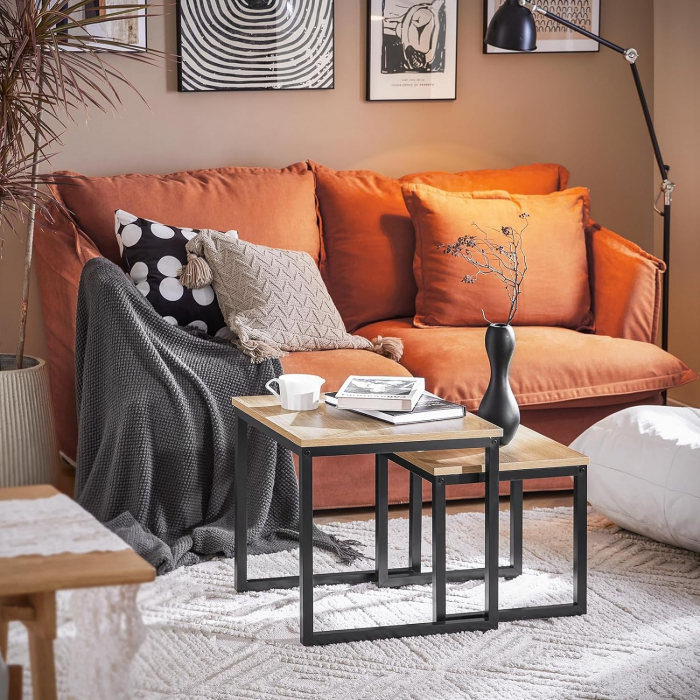 Set 2 mese de cafea , cadru metalic , blat MDF , 50 x 50 x 50 cm , negru/sonoma [3]