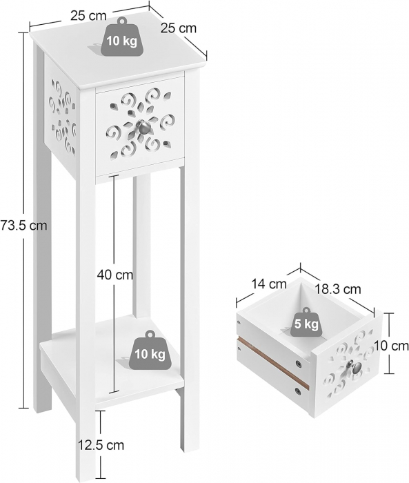 Set 2 mese de cafea/noptiere  cu decupaje florale , MDF  , 25 x 25 x 73.5 cm , alb [5]