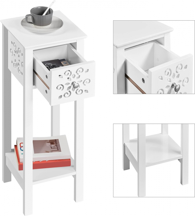 Set 2 mese de cafea/noptiere  cu decupaje florale , MDF  , 25 x 25 x 73.5 cm , alb [4]