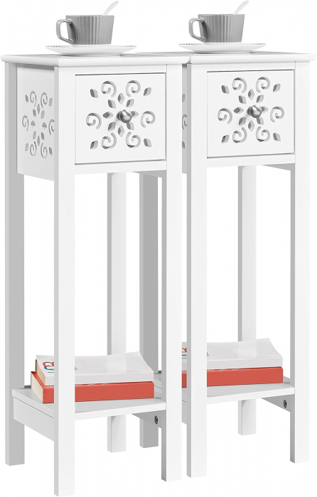 Set 2 mese de cafea/noptiere  cu decupaje florale , MDF  , 25 x 25 x 73.5 cm , alb [3]