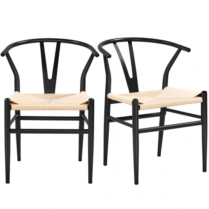 Set 2 scaune stil clasic cu sezut impletit  din funie de canepa , 57 x 54  x 73 cm , negru [4]