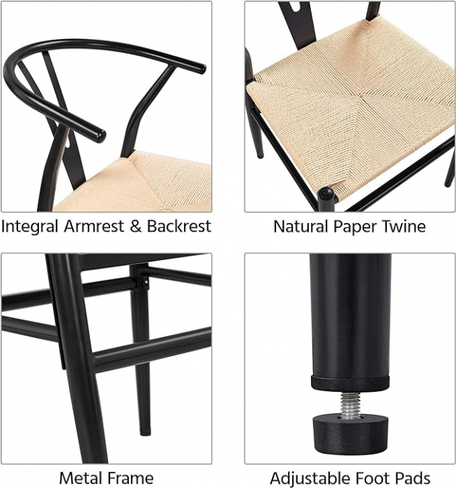 Set 2 scaune stil clasic cu sezut impletit  din funie de canepa , 57 x 54  x 73 cm , negru [5]