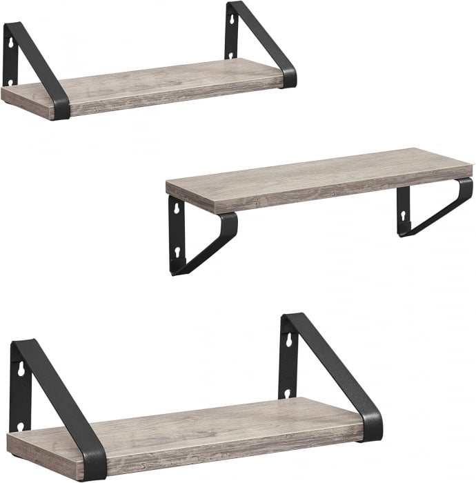 Set 3 rafturi plutitoare , cu suport metalic , montabile in 2 moduri , PAL/ metal , 12 x 40 x 11 cm , negru/gri [4]