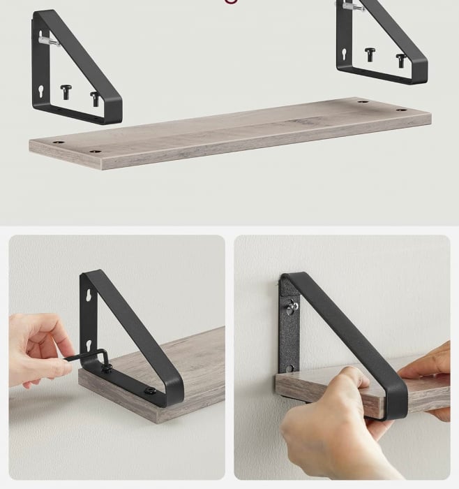 Set 3 rafturi plutitoare , cu suport metalic , montabile in 2 moduri , PAL/ metal , 12 x 40 x 11 cm , negru/gri [6]