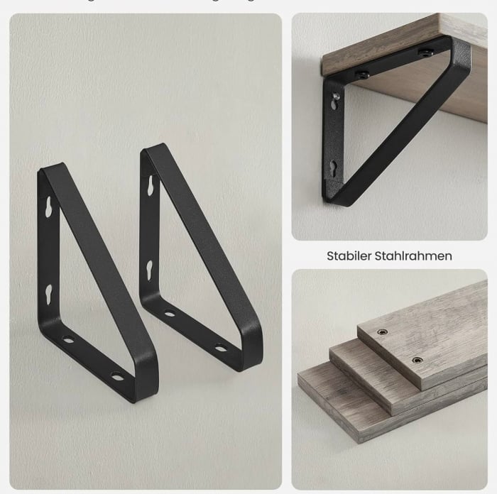 Set 3 rafturi plutitoare , cu suport metalic , montabile in 2 moduri , PAL/ metal , 12 x 40 x 11 cm , negru/gri [9]