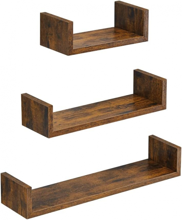 Set 3 rafturi plutitoare , MDF , sustin pana la 10kg per raft , 15 x 60 x 10 cm , maro vintage [3]