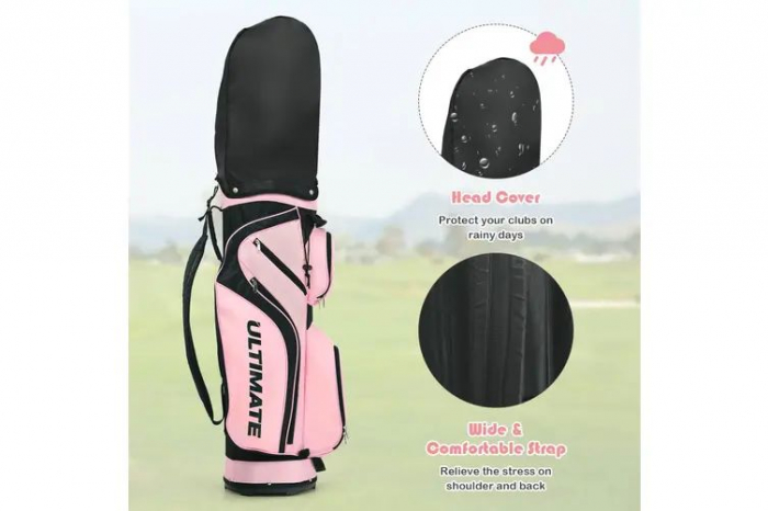 Set complet de crose de golf pentru femei, 10 piese cu husa fiecare , din fibra de carbon si aliaj de aluminiu, geanta transport stand-up cu bretele reglabile , carbon/aliaj aluminiu/fier , roz [3]