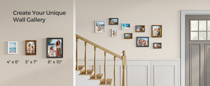 Set de 10 rame foto cu sabloane interioare incluse ,  23 x 28 cm , 15,3 x 20,4 cm, 12,8 x 17,9 cm , MDF , agatatori incluse , alb [4]