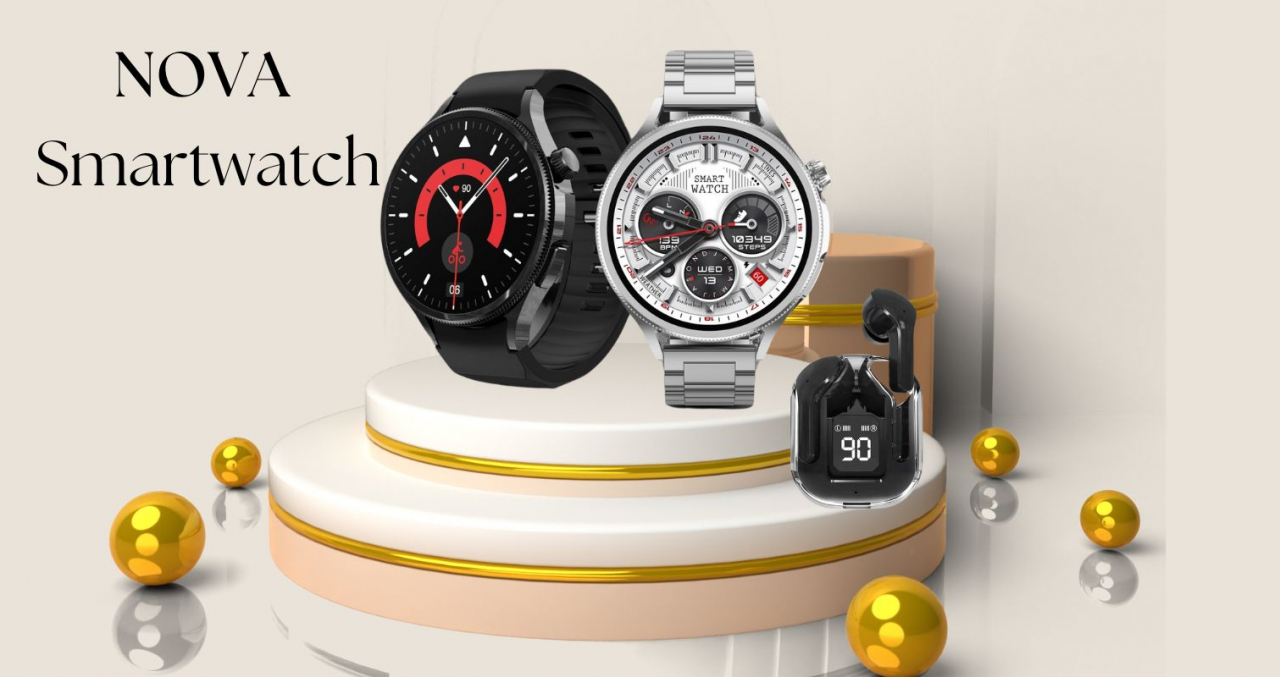 Set Smartwatch/Bratara fitness + casti wireless ,  Display IPS 1.5" inch , rezolutie 320x240 pixeli, 2 bratari -silicon + metal,  monitorizare puls și somn, fitness tracker, rezistent la apă IPX-6, Ne [10]