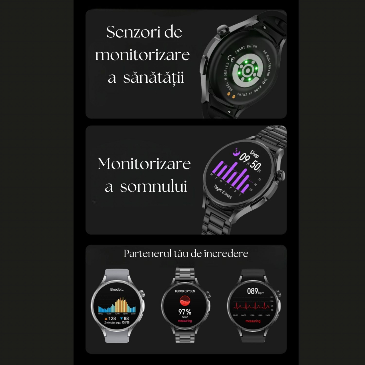 Set Smartwatch/Bratara fitness + casti wireless ,  Display IPS 1.5" inch , rezolutie 320x240 pixeli, 2 bratari -silicon + metal,  monitorizare puls și somn, fitness tracker, rezistent la apă IPX-6, Ne [4]