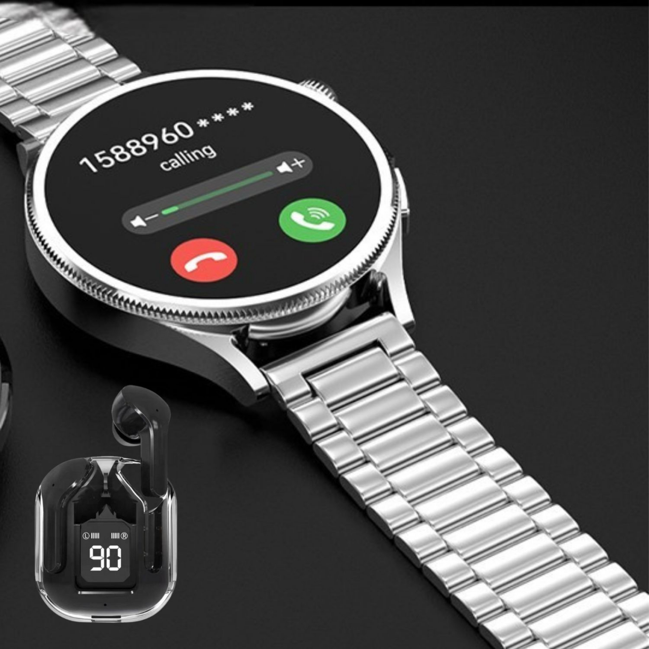 Set Smartwatch/Bratara fitness + casti wireless ,  Display IPS 1.5" inch , rezolutie 320x240 pixeli, 2 bratari -silicon + metal,  monitorizare puls și somn, fitness tracker, rezistent la apă IPX-6, Ne [11]