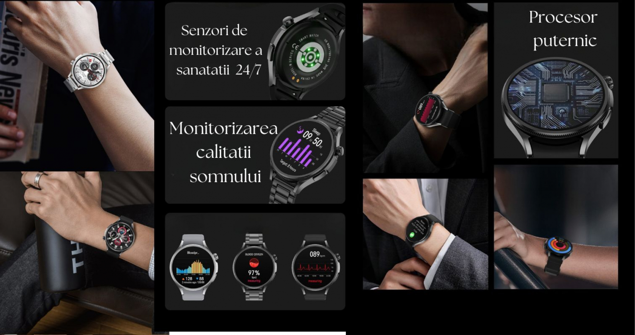 Set Smartwatch/Bratara fitness + casti wireless ,  Display IPS 1.5" inch , rezolutie 320x240 pixeli, 2 bratari -silicon + metal,  monitorizare puls și somn, fitness tracker, rezistent la apă IPX-6, Ne [5]