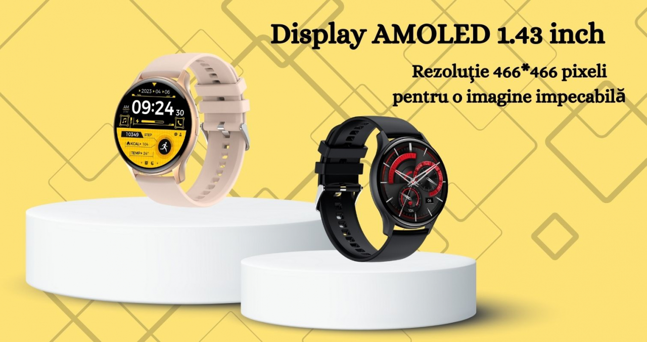 Smartwatch /Bratara fitness, Display AMOLED 1.43", monitorizare ritm cardiac și somn, fitness tracker, apeluri și notificări, autonomie 5-10 Zile, rezistent la apa si transpiratie  IP67, Compatibil An [15]
