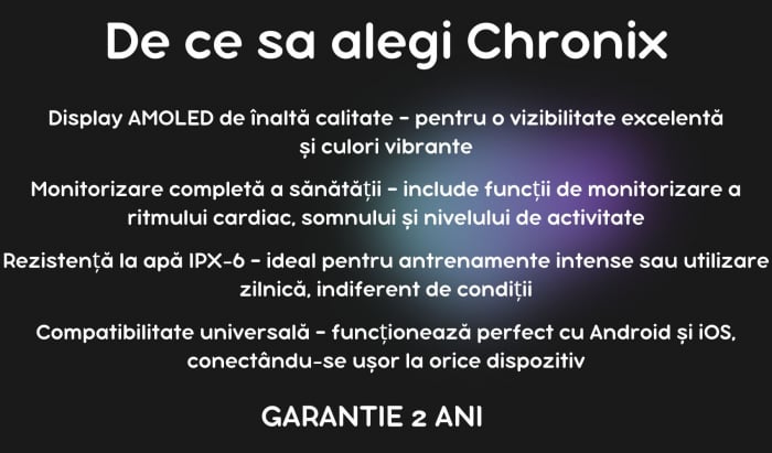 Smartwatch Chronix , Ecran AMOLED 1.9 inch , Rezistent la apa si transpiratie , Senzori monitorizare sanatate , GPS , autonomie 10 zile , vedere nocturna [17]
