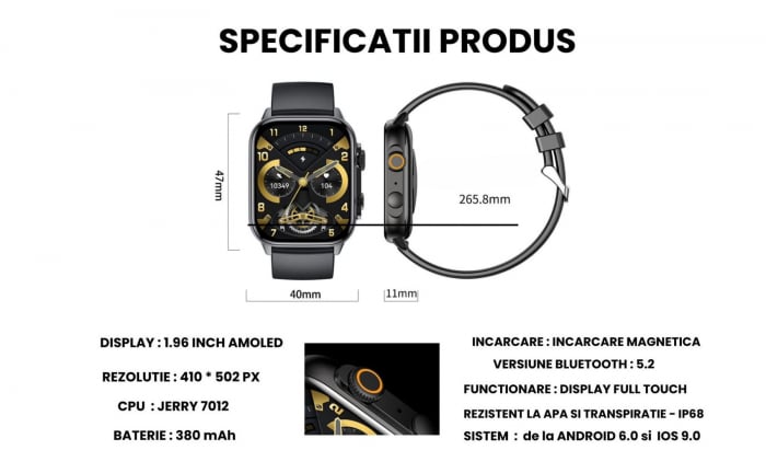 Smartwatch Chronix , Ecran AMOLED 1.9 inch , Rezistent la apa si transpiratie , Senzori monitorizare sanatate , GPS , autonomie 10 zile , vedere nocturna [20]