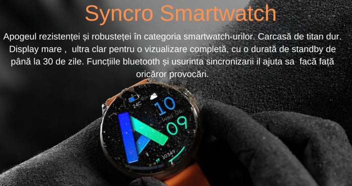 Smartwatch Syncro , Display AMOLED 1.43 inch , Senzori monitorizare a sanatatii, Standby 30 de zile, Rezistent la apa , Multiple moduri sportive , Incarcare wireless [10]
