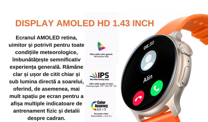Smartwatch Syncro , Display AMOLED 1.43 inch , Senzori monitorizare a sanatatii, Standby 30 de zile, Rezistent la apa , Multiple moduri sportive , Incarcare wireless [18]