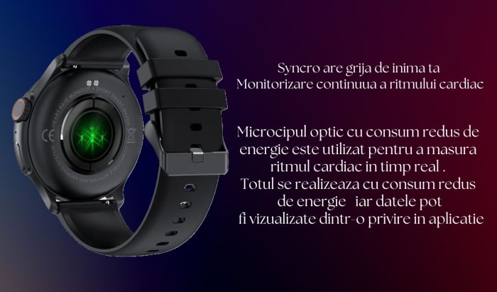 Smartwatch Syncro , Display AMOLED 1.43 inch , Senzori monitorizare a sanatatii, Standby 30 de zile, Rezistent la apa , Multiple moduri sportive , Incarcare wireless [13]