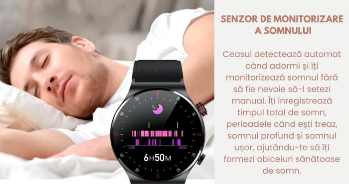 Smartwatch Zynox  , Ecran Amoled 1.28 inch , Monitorizare Sănătate, Rezistent la Apă IP68, Apeluri Bluetooth, Autonomie 10 Zile, Senzori monitorizare activitate sportiva , Curea metalica + Curea de si [8]