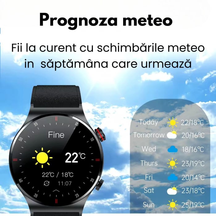 Smartwatch Zynox  , Ecran Amoled 1.28 inch , Monitorizare Sănătate, Rezistent la Apă IP68, Apeluri Bluetooth, Autonomie 10 Zile, Senzori monitorizare activitate sportiva , Curea metalica + Curea de si [9]