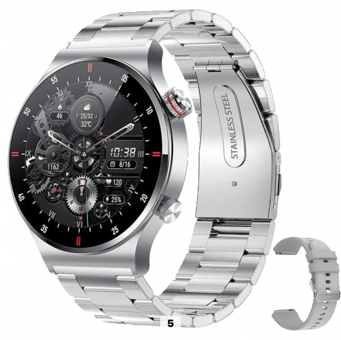 Smartwatch Zynox  , Ecran Amoled 1.28 inch , Monitorizare Sănătate, Rezistent la Apă IP68, Apeluri Bluetooth, Autonomie 10 Zile, Senzori monitorizare activitate sportiva , Curea metalica + Curea de si [2]