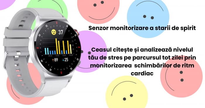 Smartwatch Zynox  , Ecran Amoled 1.28 inch , Monitorizare Sănătate, Rezistent la Apă IP68, Apeluri Bluetooth, Autonomie 10 Zile, Senzori monitorizare activitate sportiva , Curea metalica + Curea de si [10]