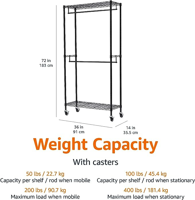 Stender pentru haine cu tija dubla , reglabil pe inaltime , greutate maxima 181 kg , 91x36x183 cm, otel, negru [7]
