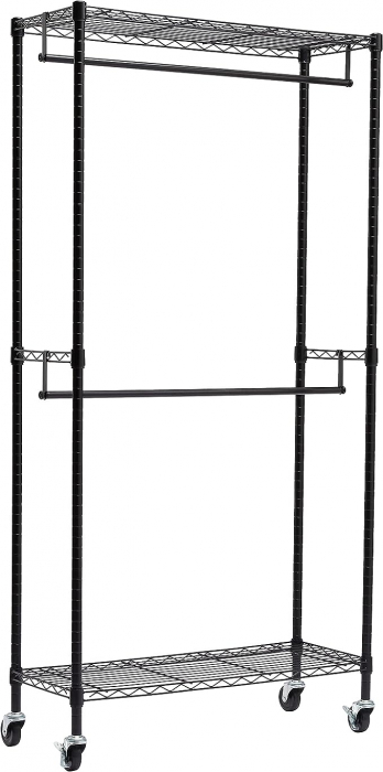 Stender pentru haine cu tija dubla , reglabil pe inaltime , greutate maxima 181 kg , 91x36x183 cm, otel, negru [3]