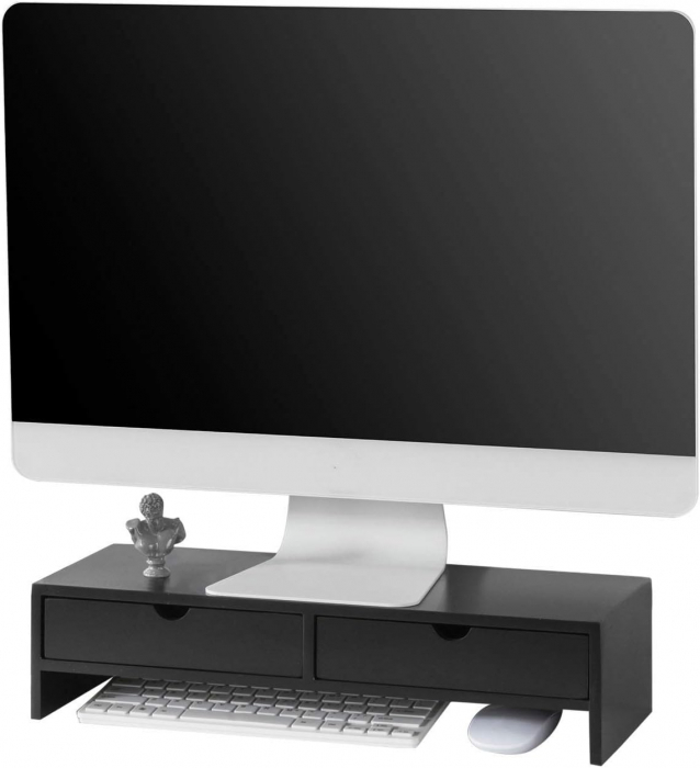 Suport de monitor pentru birou cu  sertare de depozitare ,  MDF , W47 x D18 x H11 cm , negru [4]