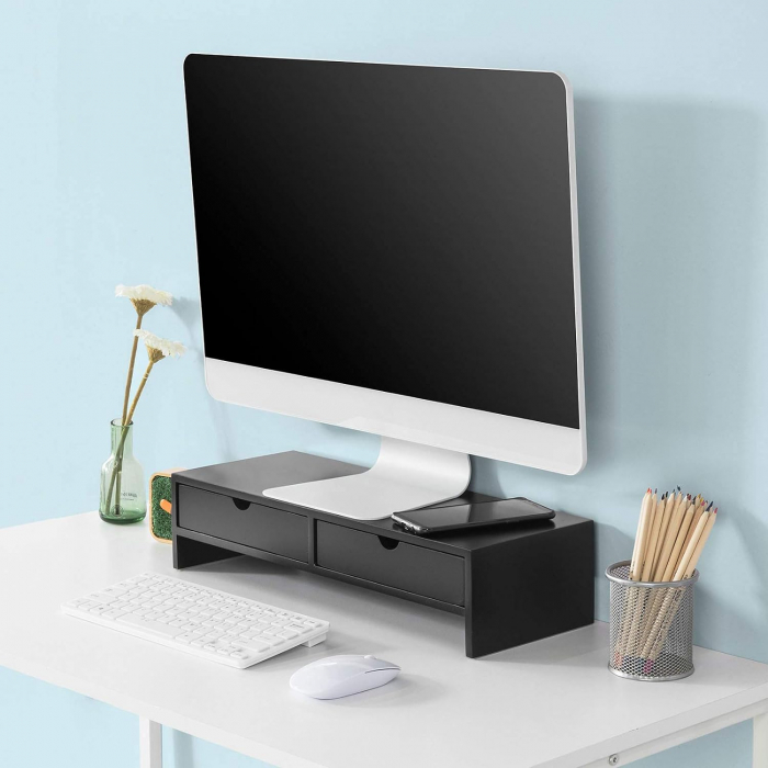 Suport de monitor pentru birou cu  sertare de depozitare ,  MDF , W47 x D18 x H11 cm , negru [3]