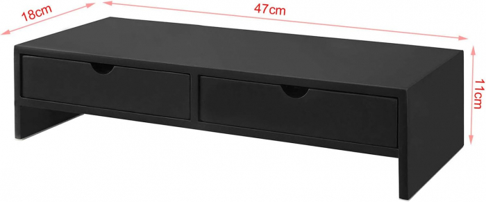 Suport de monitor pentru birou cu  sertare de depozitare ,  MDF , W47 x D18 x H11 cm , negru [7]