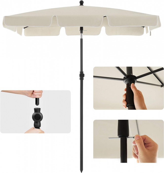 Umbrelă de soare pentru exterior, 2 x 1,25 m, protecție UPF 50+, cu geantă de transport , Crem [6]