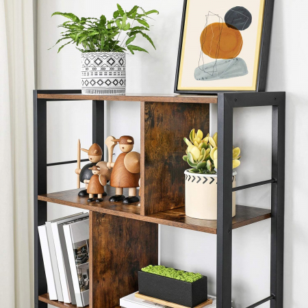 Biblioteca cu cadru metalic , 4 polite , 74 x 30 x 154,5 cm , MDF , maro vintage [7]